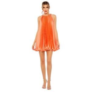 Mac Duggal Size 4 NEW Orange Pleated Halter Neck Flowy Mini Trapeze Dress 49636